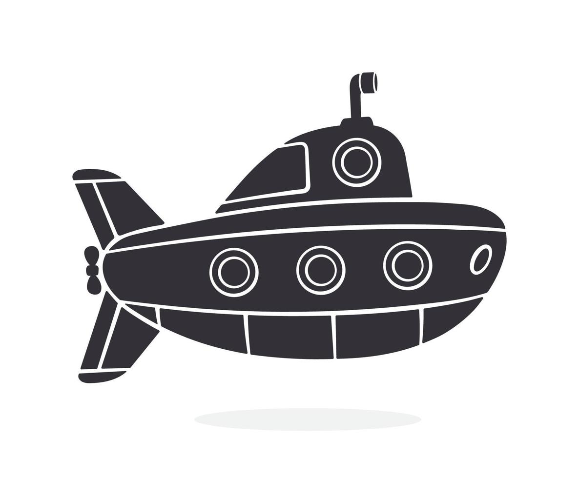Silhouette of submarine with periscope and portholes. Isolated  pattern on white background vector