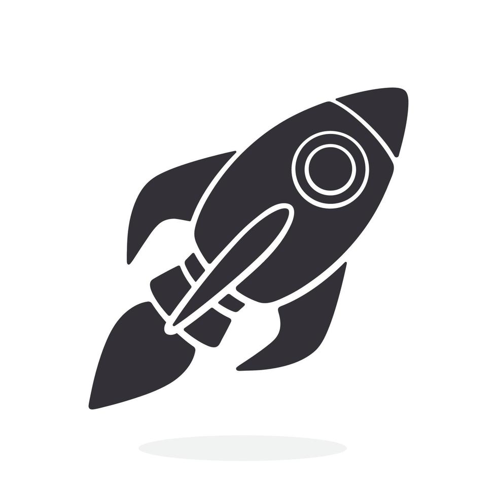 Silhouette of rocket space with a flame from a turbine. Isolated on white background vector