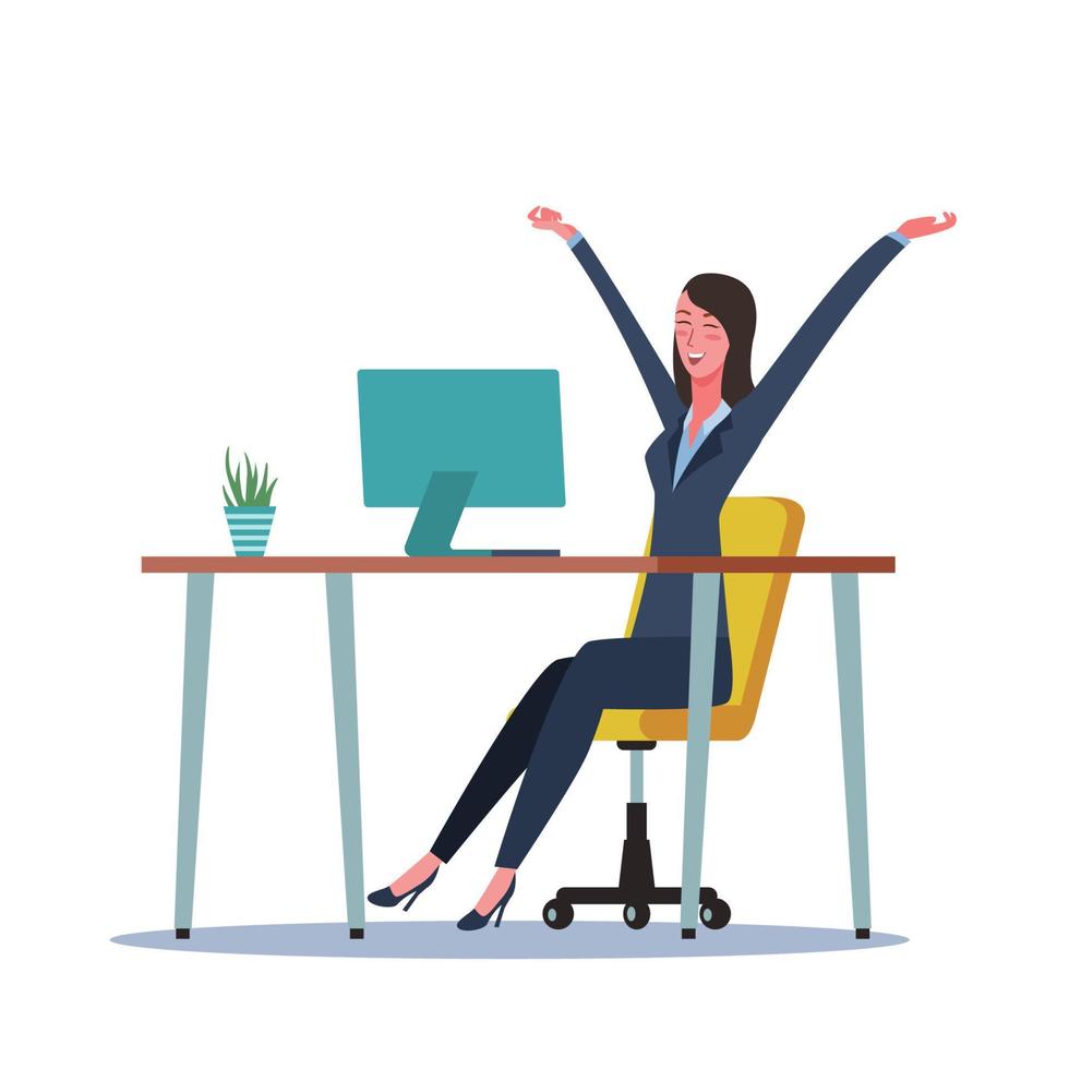 Happy business woman at workplace vector