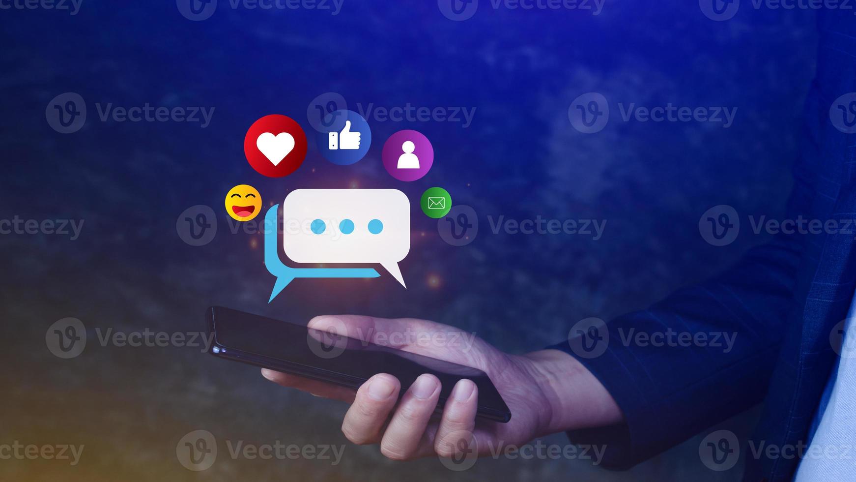 Social media and digital online concept, Using smart phone. The concept of living on vacation and playing social media. Social Distancing ,Working From Home concept. photo