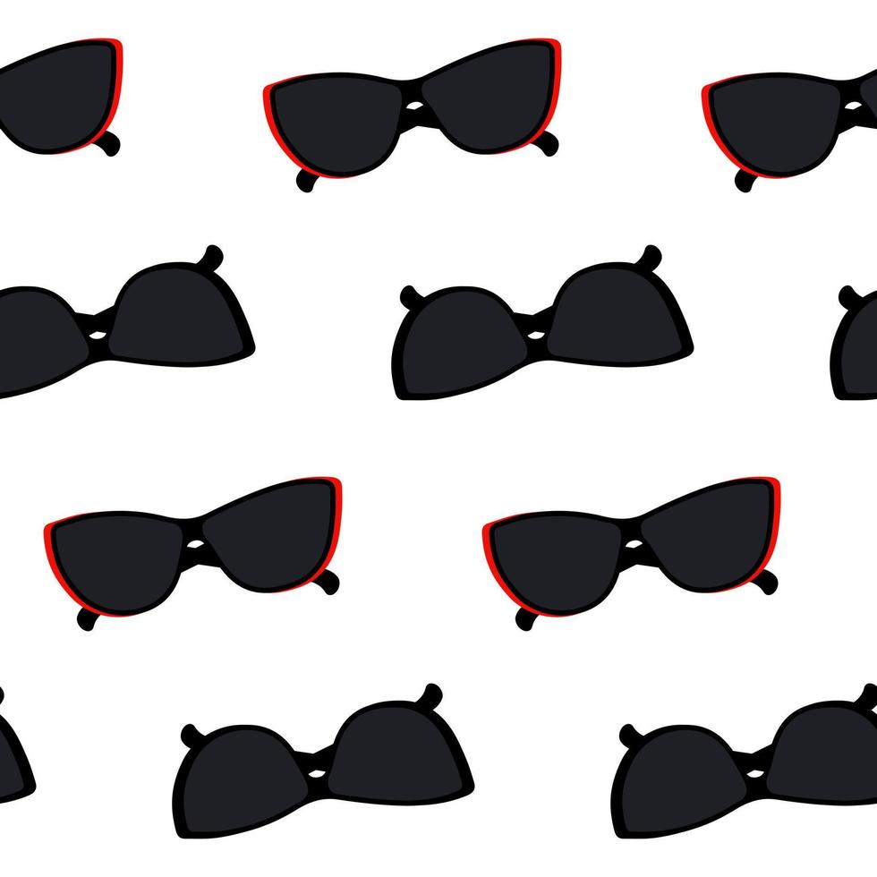 Seamless pattern with sunglasses in red and black frame. Flat lay. Happy sunglasses day. Summertime vector
