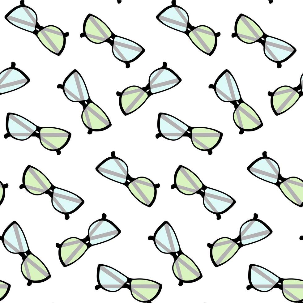 Seamless pattern with dark rimmed glasses and multi colored transparent glasses. Flat lay. Isolate vector