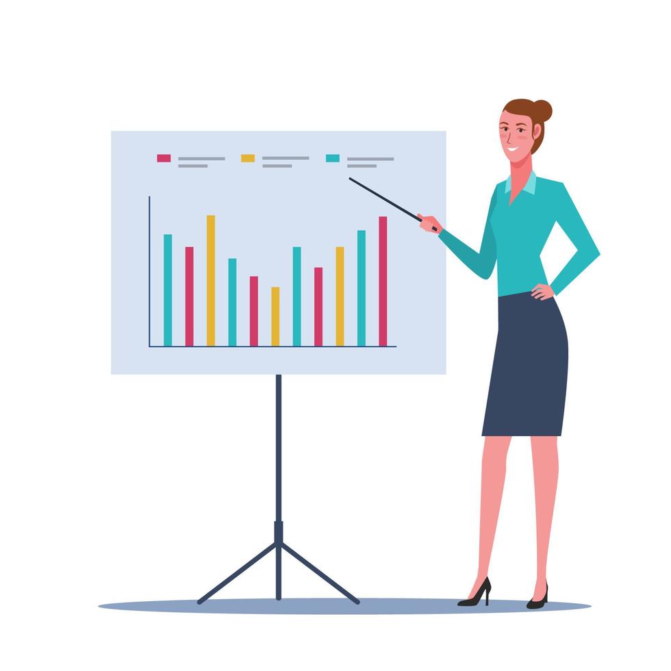 Business woman pointing at chart board vector
