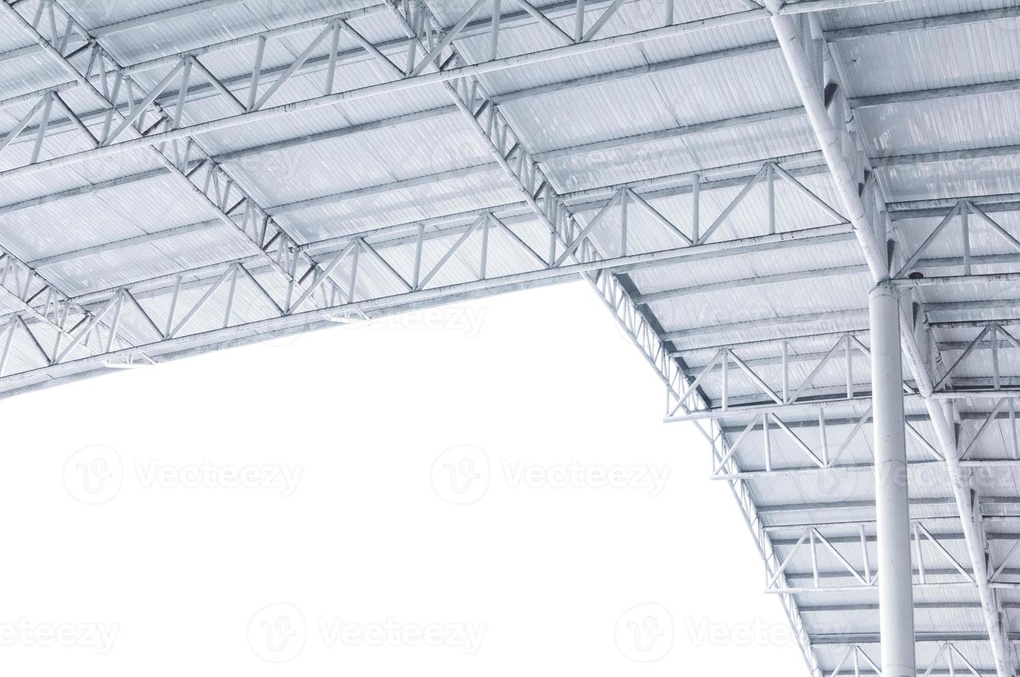 Large steel structure truss, roof frame and metal sheet in building construction site photo