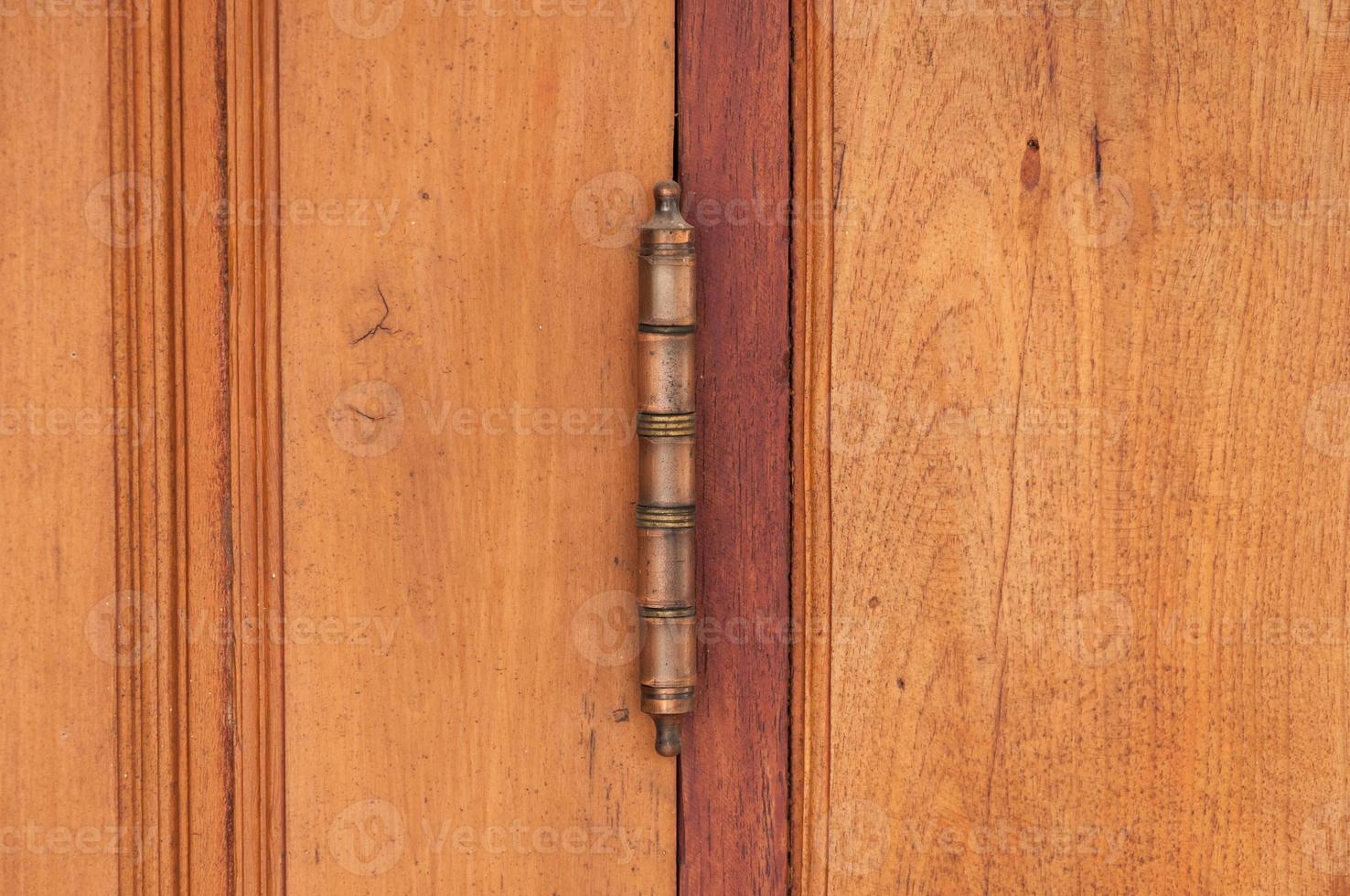 Home Hardware, Close Up of Barrel Hinge Made of Stainless Steel on Wooden Door photo