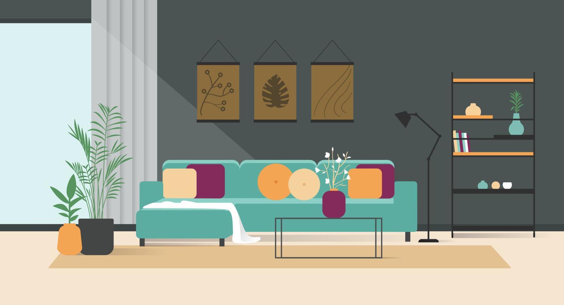 Modern living room with sofa and furniture vector