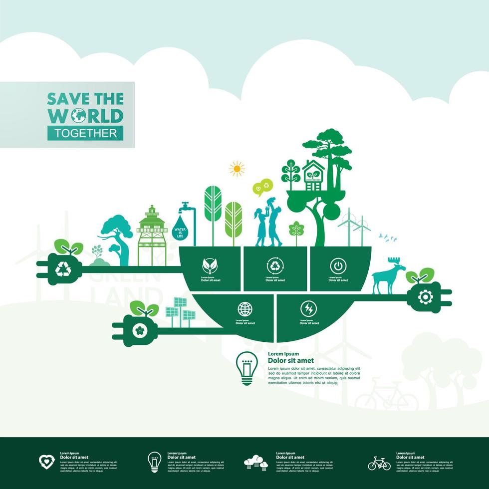 salvar el mundo juntos verde ecología vector ilustración.