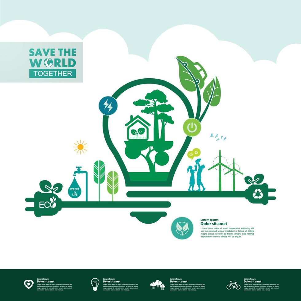 Save the world together green ecology vector illustration.