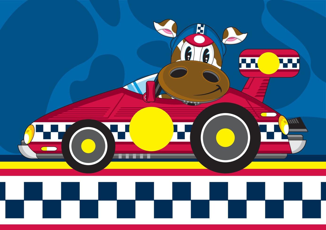 Cartoon Cow Racing Driver in Sports Car vector