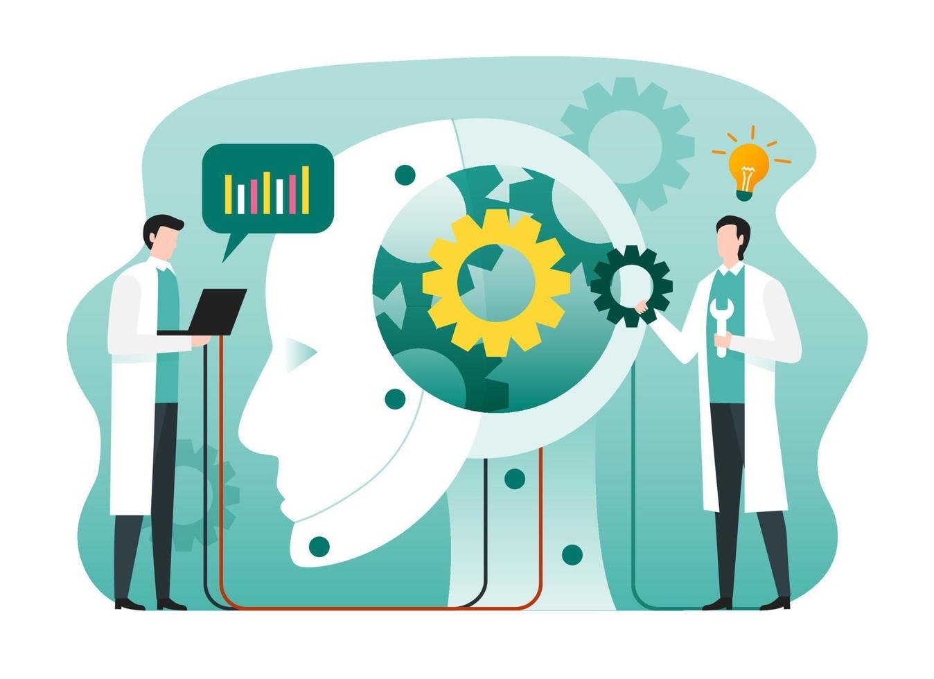 Artificial intelligence technology concept. Scientist with robot head illustration vector