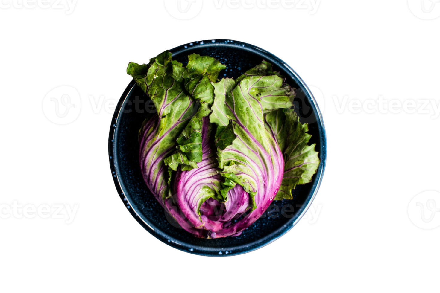 Blue bowl with lettuce isolated on a transparent background png