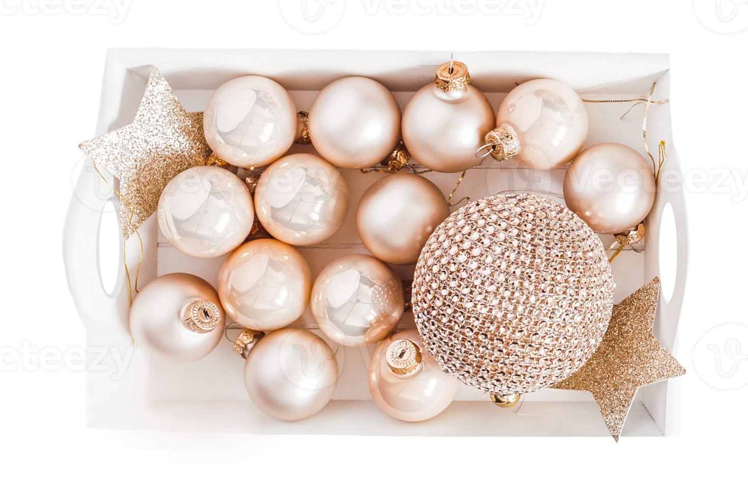 Beige christmas decor on a box isolated on a transparent background png