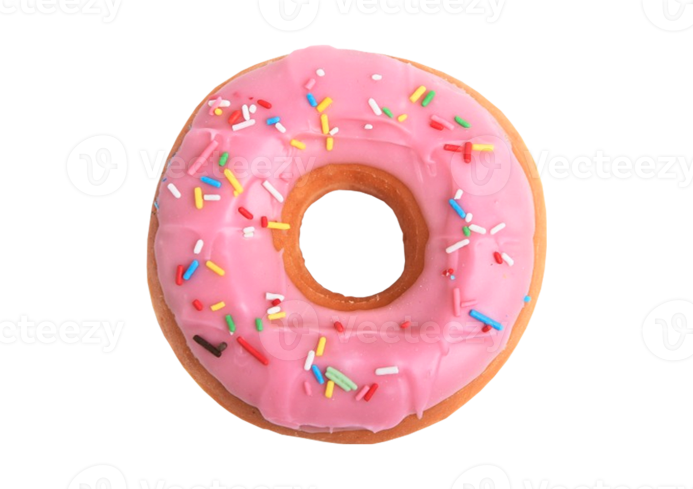 Donut with strawberry glaze isolated on a transparent background