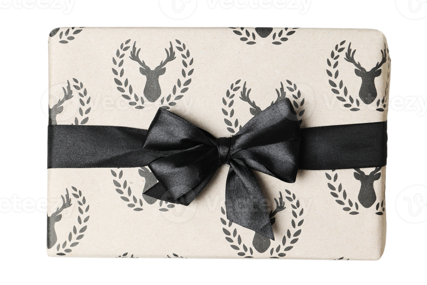 Beige gift box with black ribbon isolated on a transparent background png
