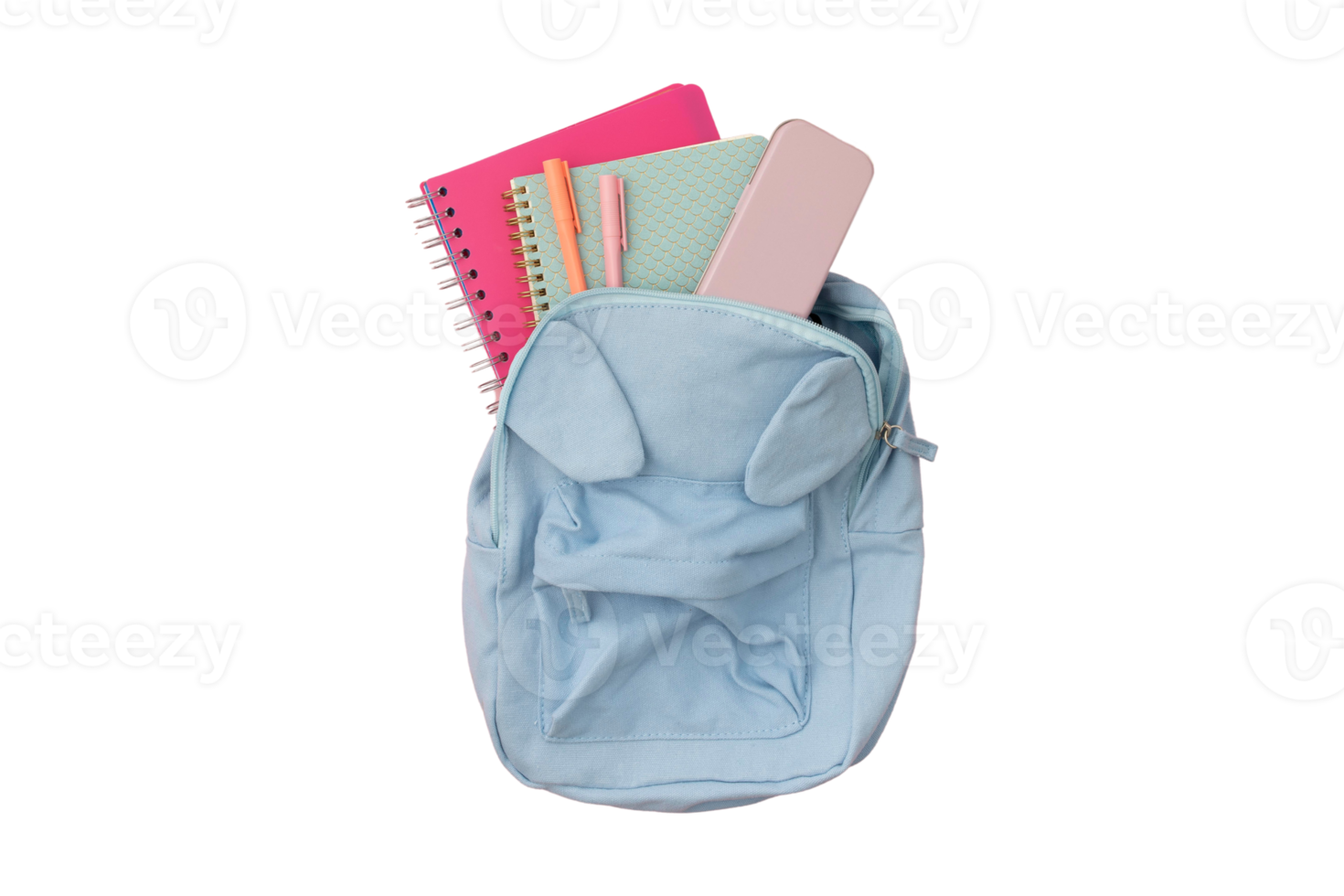 Blue backpack with notebooks isolated on a transparent background png