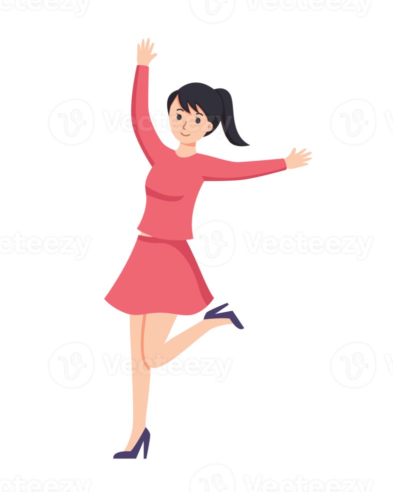 character woman happy dance movements isolated png