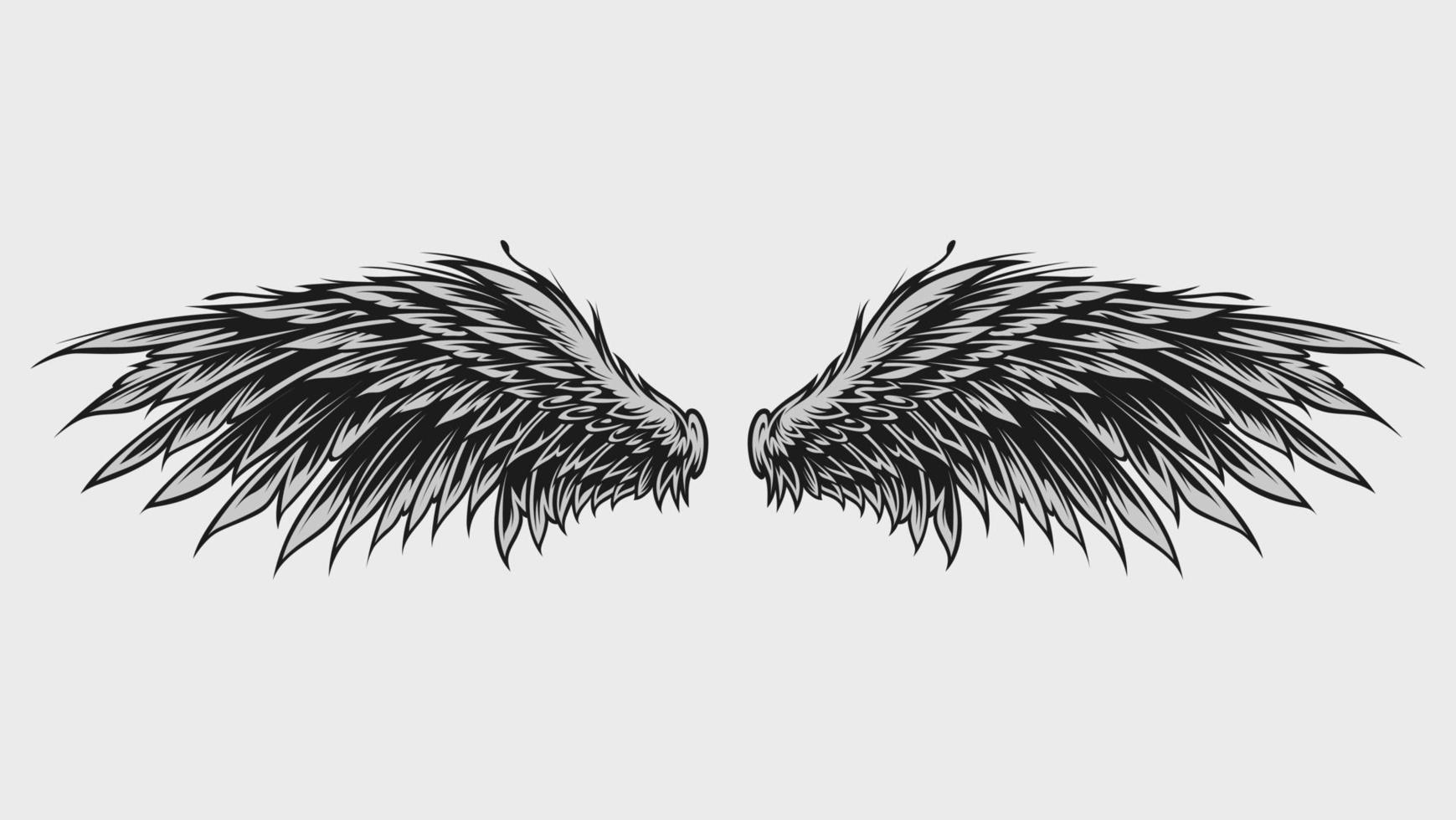 Wings Illustration in tattoo style isolated hand drawn. Design element for any purpose such as card, emblem, sign, badge, poster, flyer, t-shirt, and sticker. Vector illustration