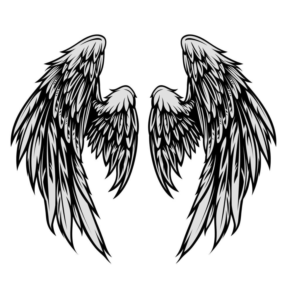 Hand-Drawn Wing Vector Illustration in Tattoo Style