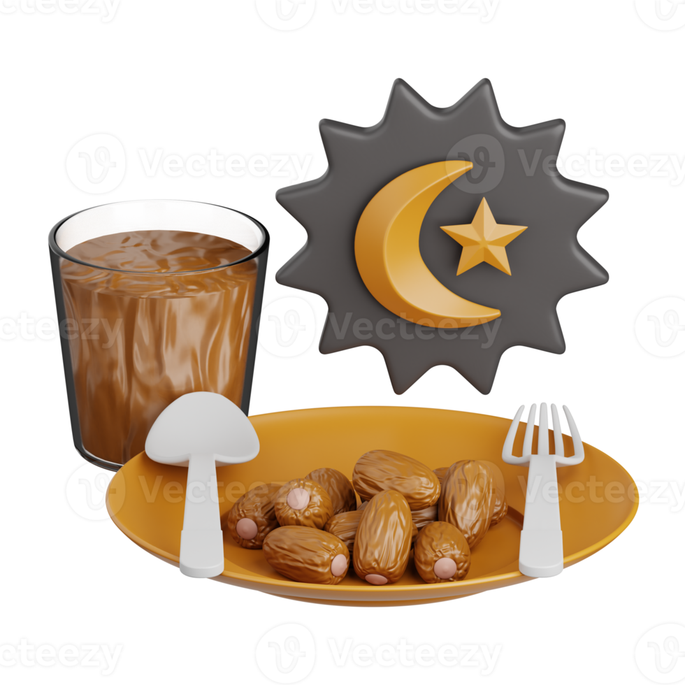 3d rendering iftar food isolated useful for muslim, religion, ramadan kareem eid al fitr design png