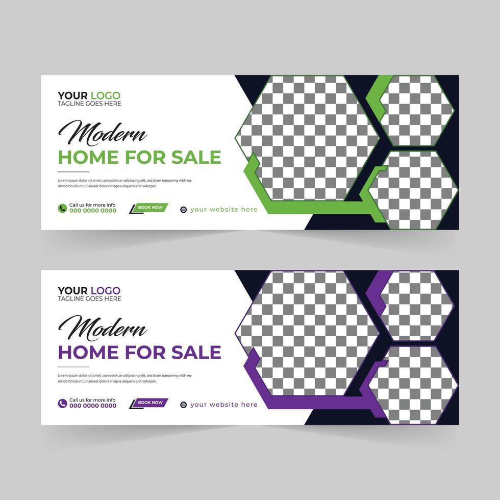 Modern Real estate home sale and house rent advertising Facebook cover photo, Digital marketing agency Corporate promotion ads, and discount banner vector template design.