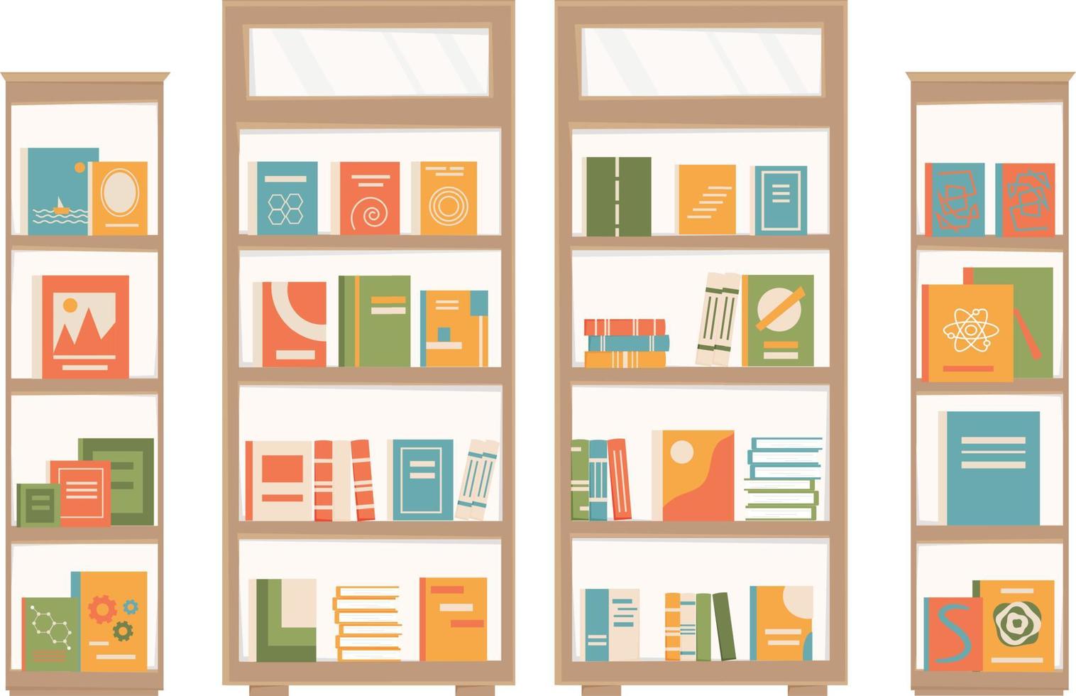 librerías con libros. mueble de libro comercio, biblioteca. tienda ventanas con libros. vector ilustración aislado en blanco antecedentes.