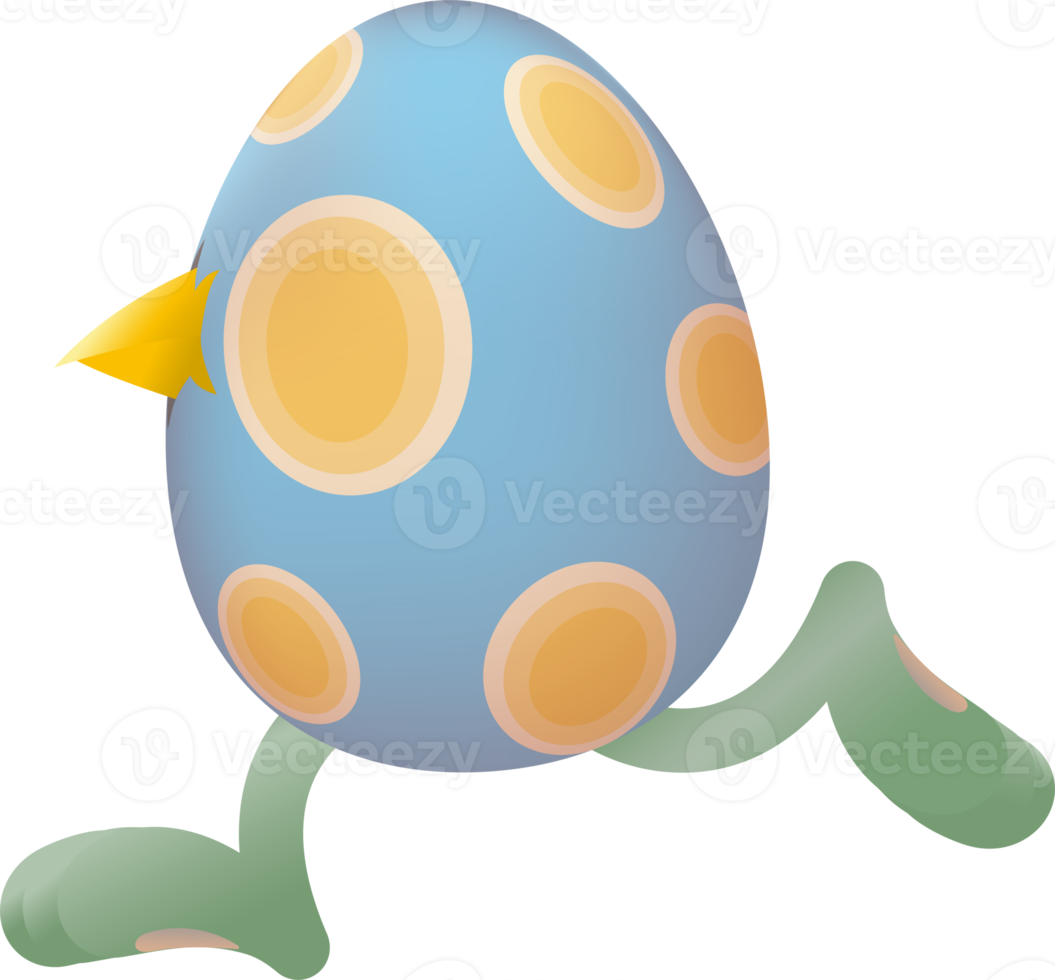 Easter egg with beak and legs running png