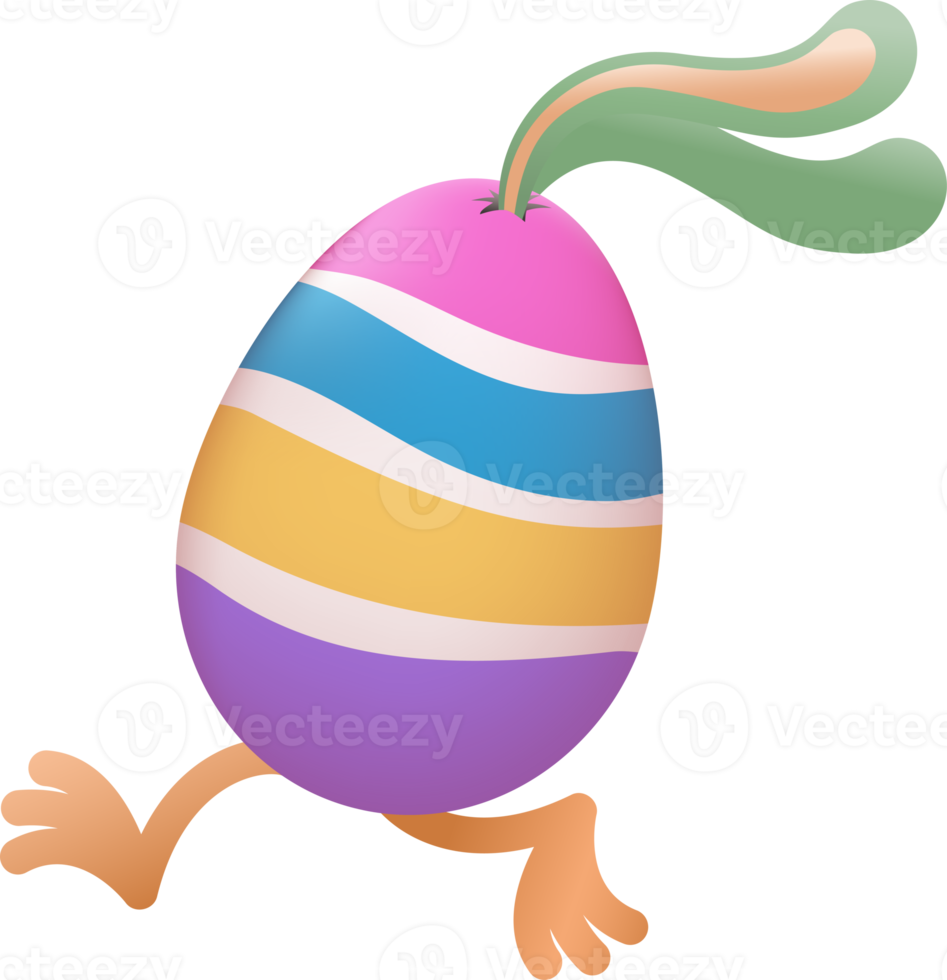 Easter egg with ears and legs running png