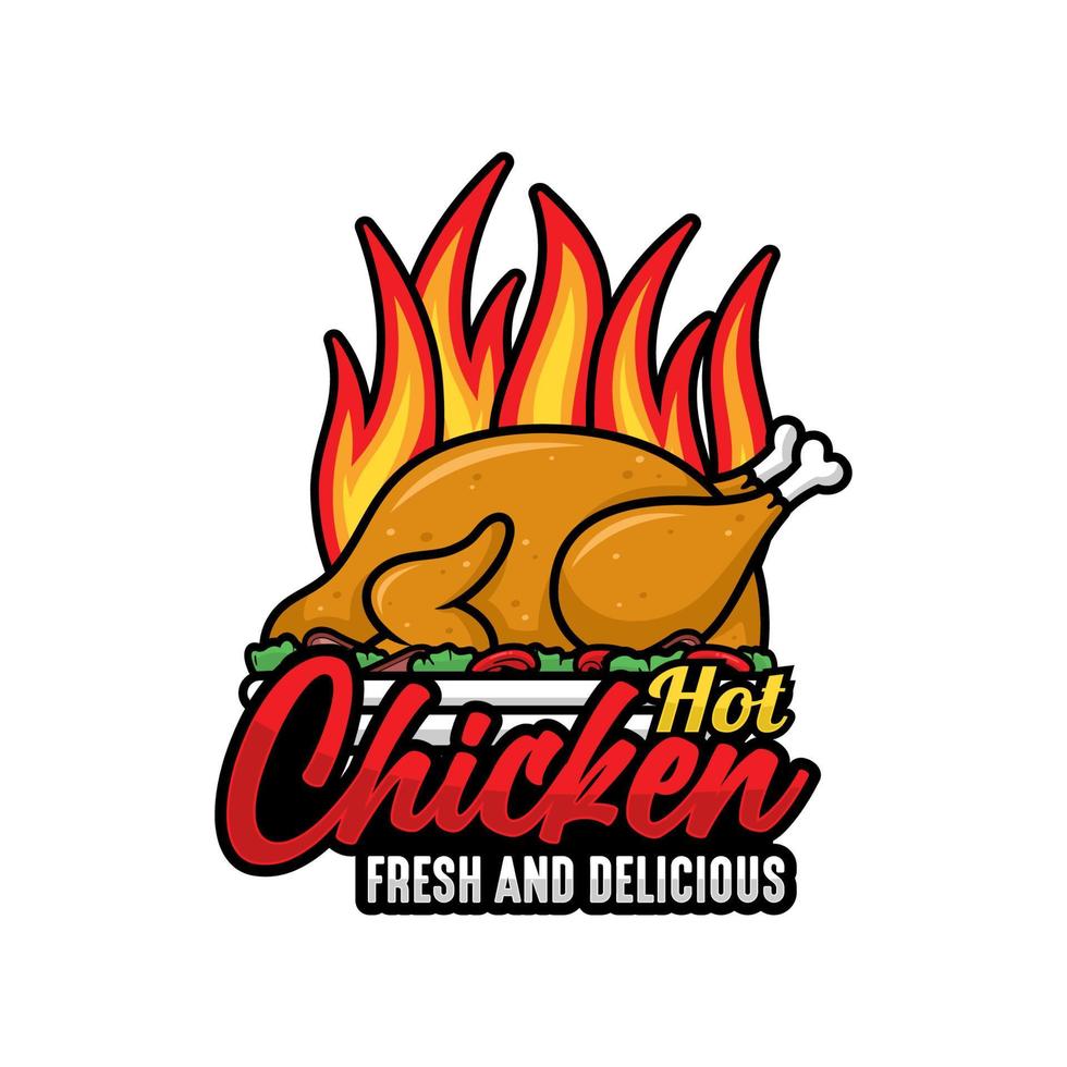 Hot chicken fresh and delicious design logo vector