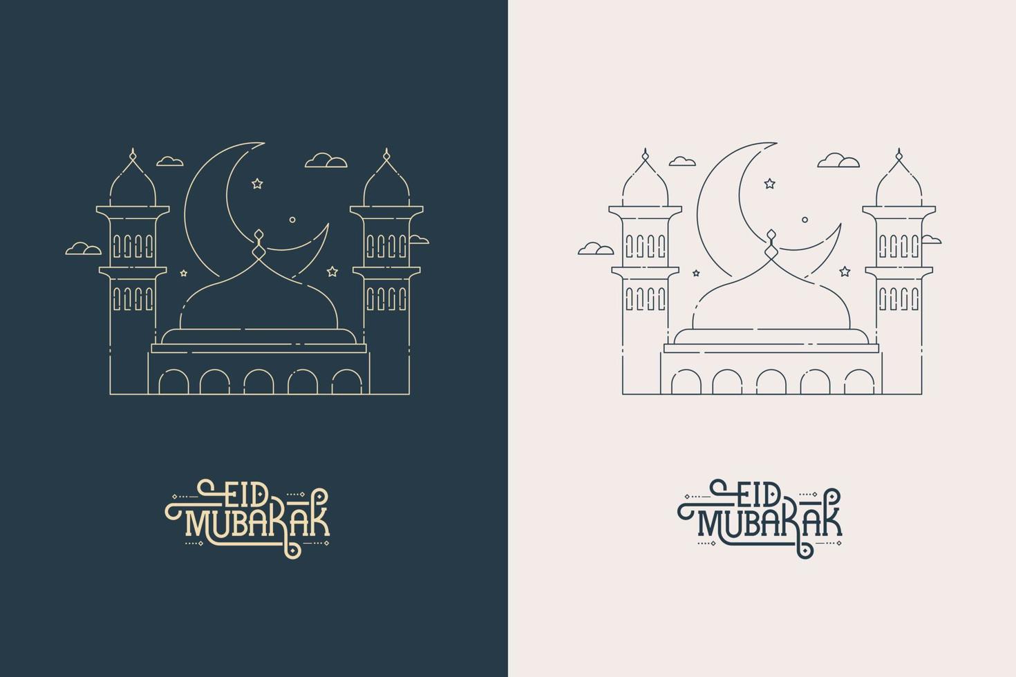 Eid mubarak greeting card with line art design vector illustration
