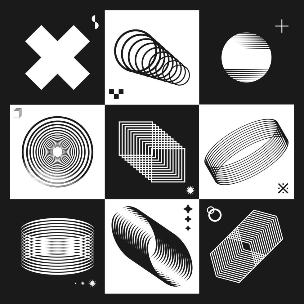 Set of abstract geometric shapes in black and white colors. Vector illustration.
