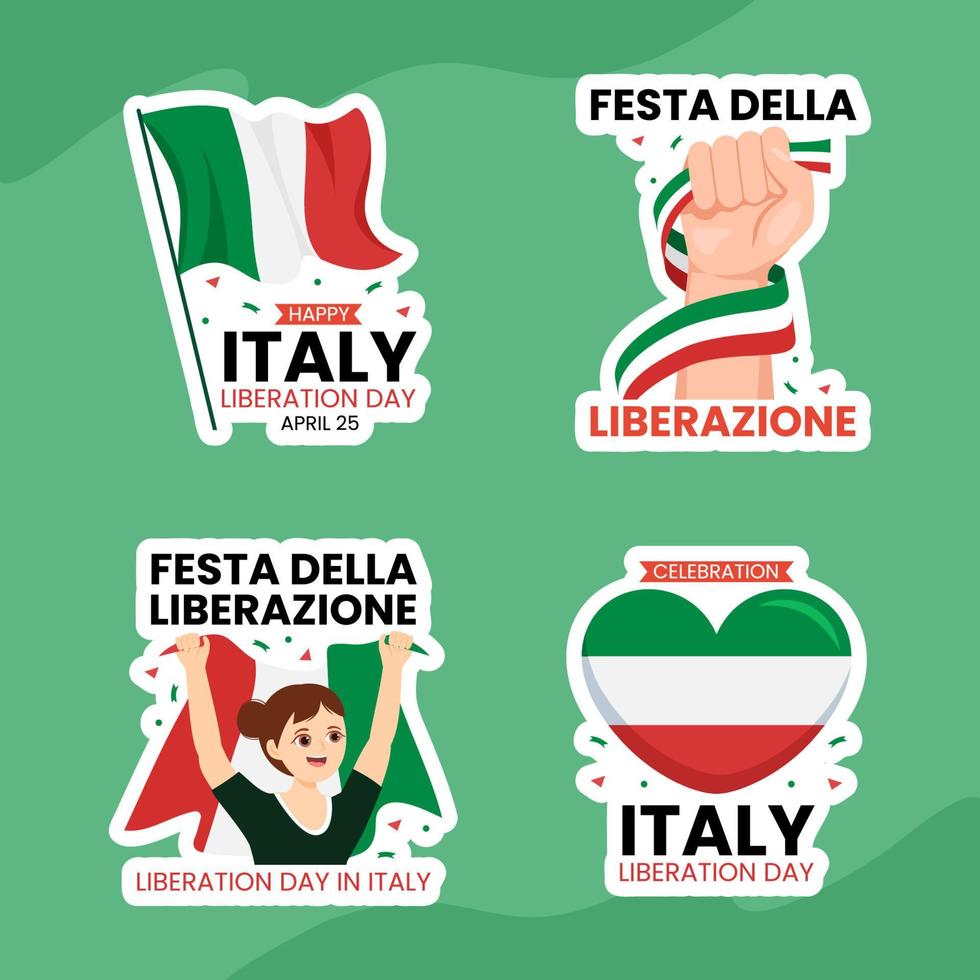 Italy Liberation Day Label Flat Cartoon Hand Drawn Templates Background Illustration vector