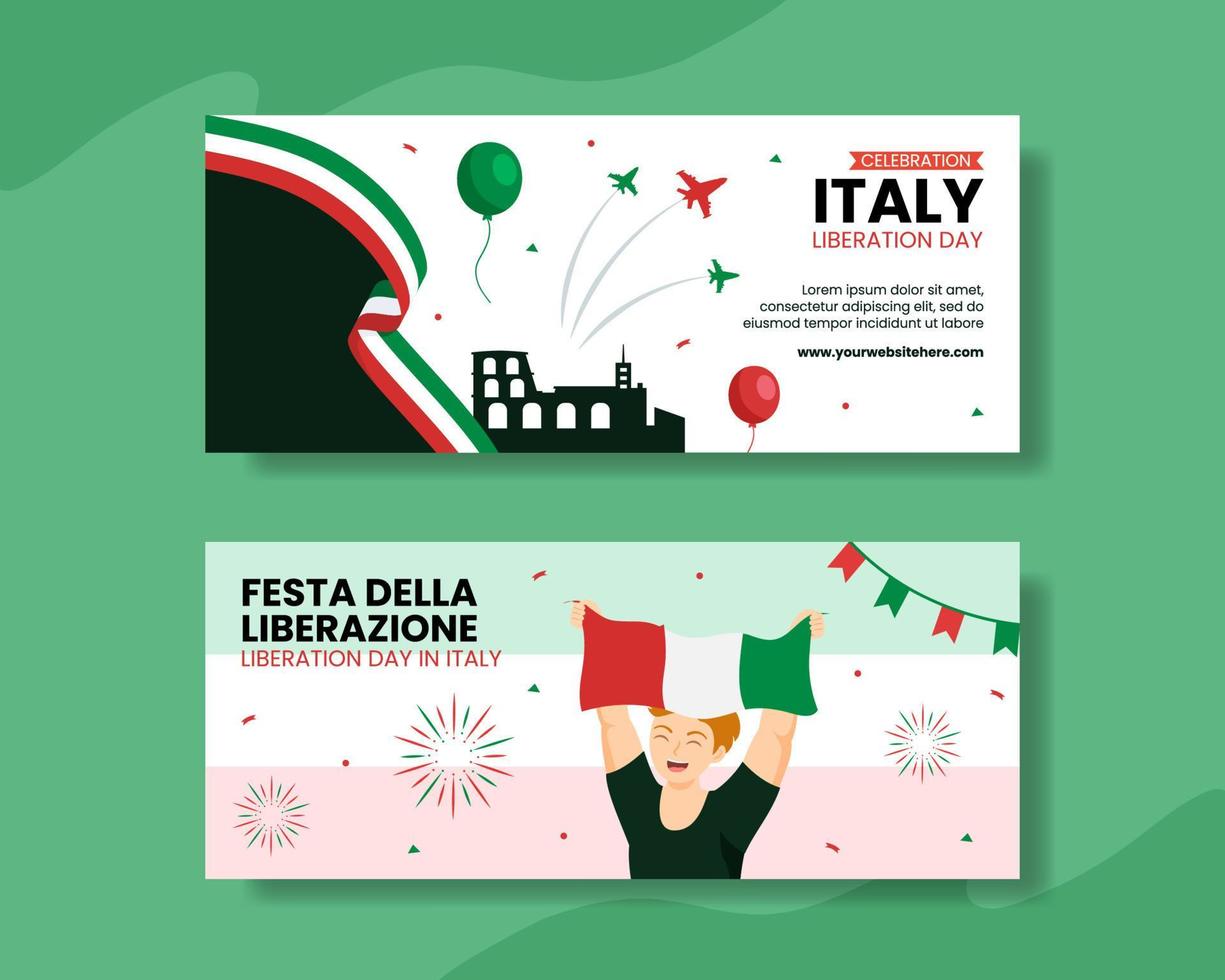 Italia liberación día horizontal bandera plano dibujos animados mano dibujado plantillas antecedentes ilustración vector