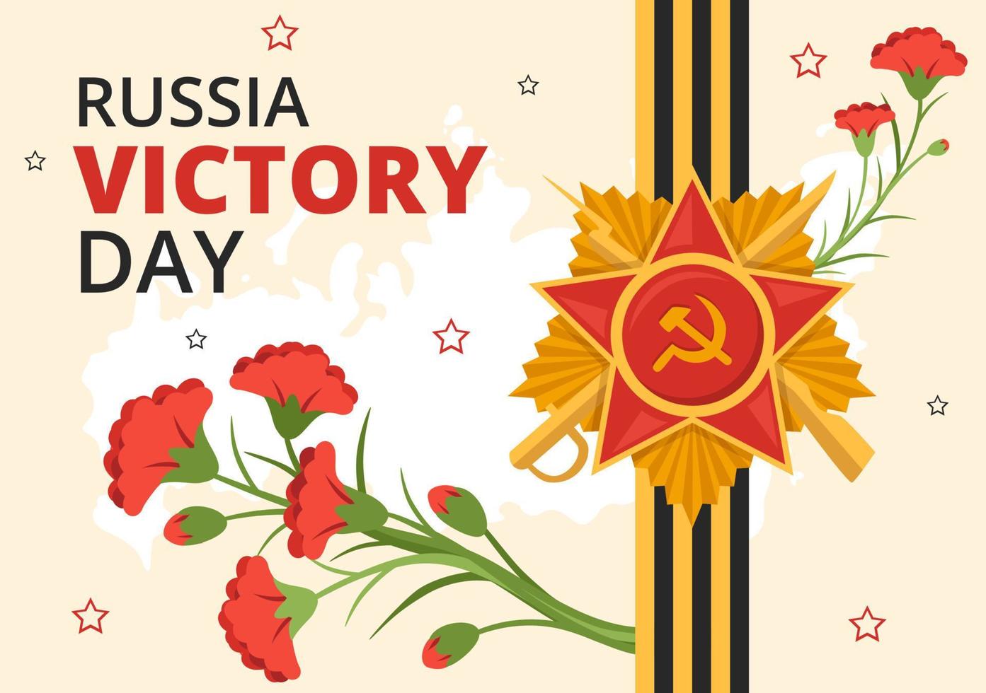 Russian Victory Day on May 9 Illustration with Medal Star Of The Hero and Great Patriotic War in Flat Cartoon Hand Drawn for Landing Page Templates vector