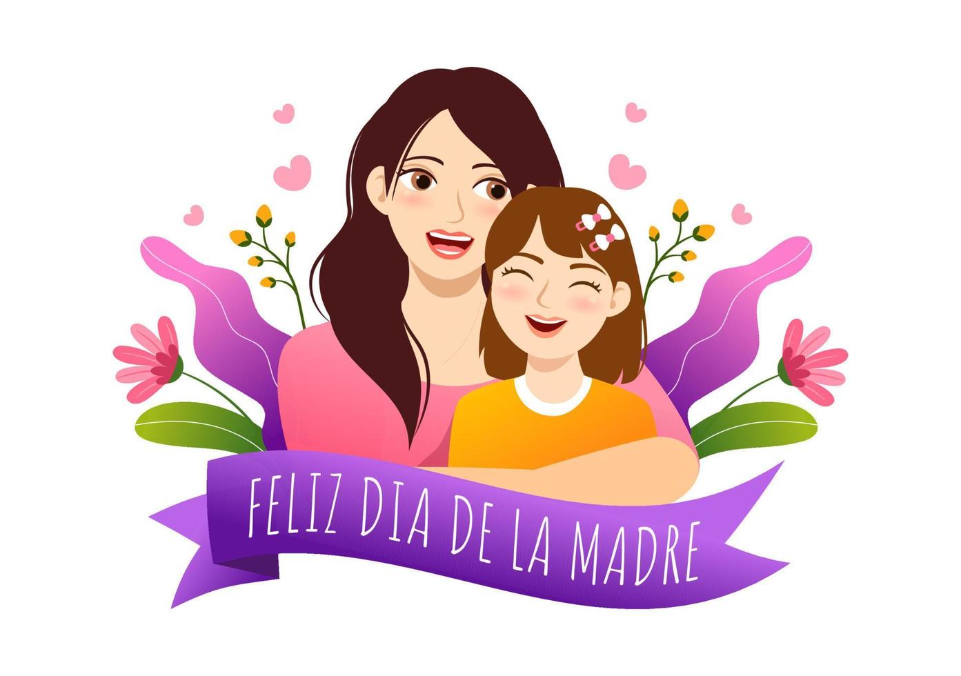 Feliz Dia De La Madre Illustration with Celebrating Happy Mother Day and Cute Kids in Flat Cartoon Hand Drawn for Web Banner or Landing Page Templates vector