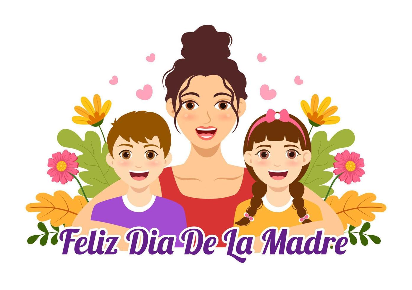 Feliz Dia De La Madre Illustration with Celebrating Happy Mother Day and Cute Kids in Flat Cartoon Hand Drawn for Web Banner or Landing Page Templates vector