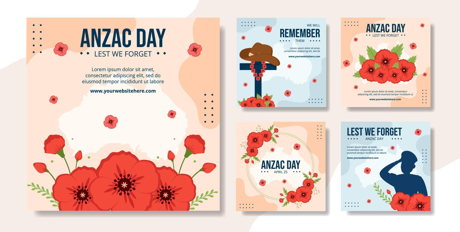 Anzac Day of Lest We Forget Social Media Post Flat Cartoon Hand Drawn Templates Illustration vector