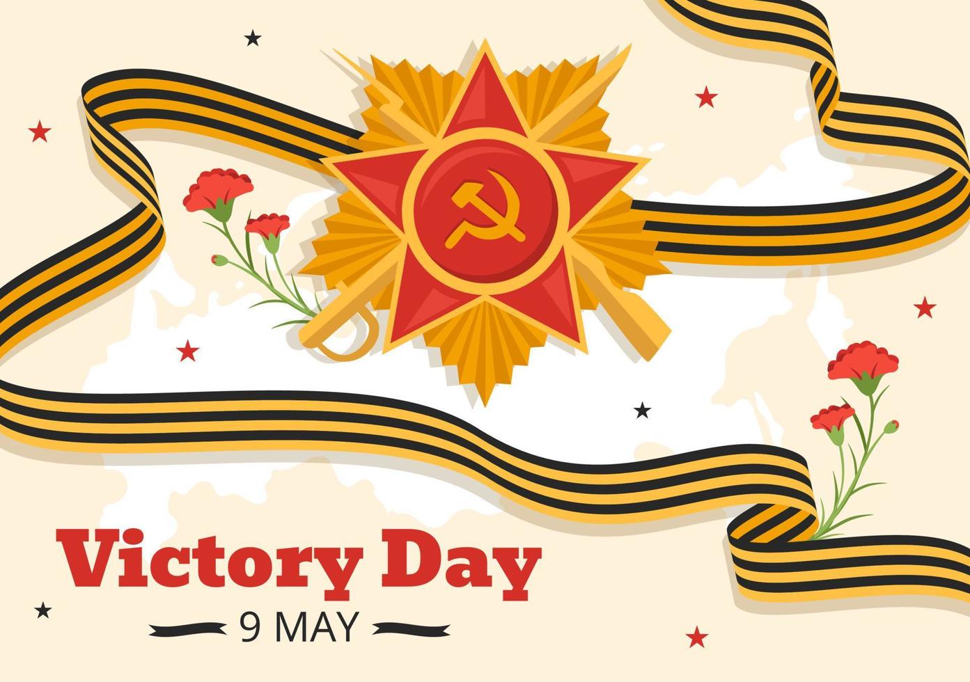 ruso victoria día en mayo 9 9 ilustración con medalla estrella de el héroe y genial patriótico guerra en plano dibujos animados mano dibujado para aterrizaje página plantillas vector