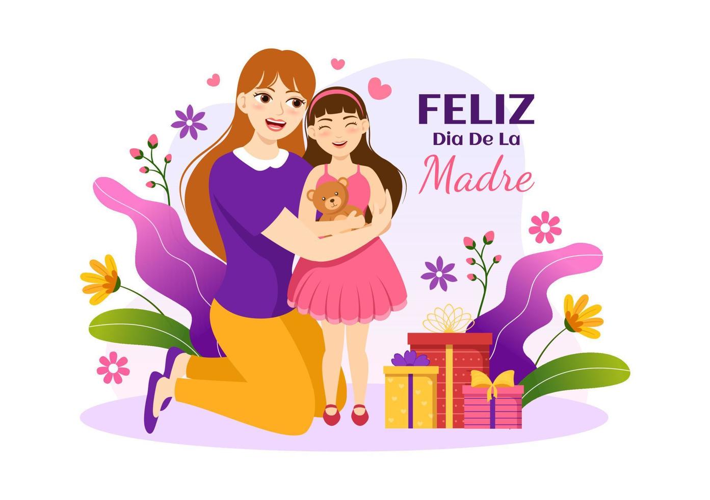 Feliz Dia De La Madre Illustration with Celebrating Happy Mother Day and Cute Kids in Flat Cartoon Hand Drawn for Web Banner or Landing Page Templates vector