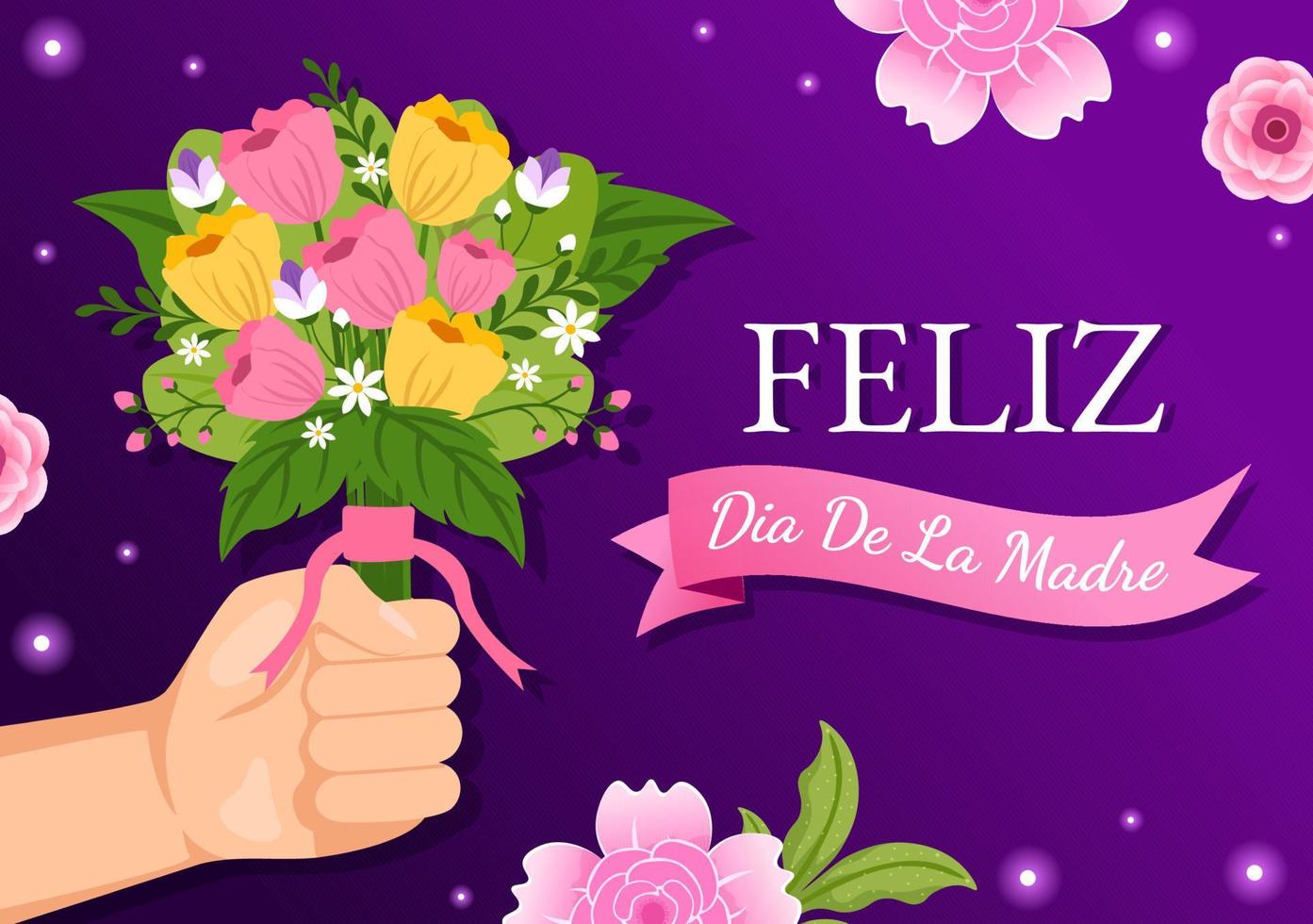 Feliz Dia De La Madre Illustration with Celebrating Happy Mother Day and Cute Kids in Flat Cartoon Hand Drawn for Web Banner or Landing Page Templates vector