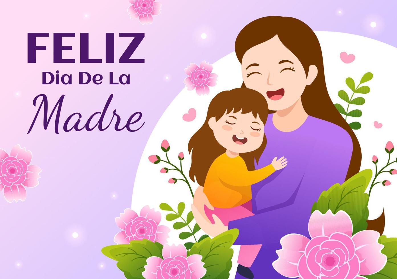 Feliz Dia De La Madre Illustration with Celebrating Happy Mother Day and Cute Kids in Flat Cartoon Hand Drawn for Web Banner or Landing Page Templates vector