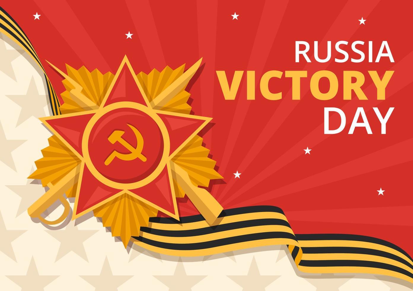 Russian Victory Day on May 9 Illustration with Medal Star Of The Hero and Great Patriotic War in Flat Cartoon Hand Drawn for Landing Page Templates vector
