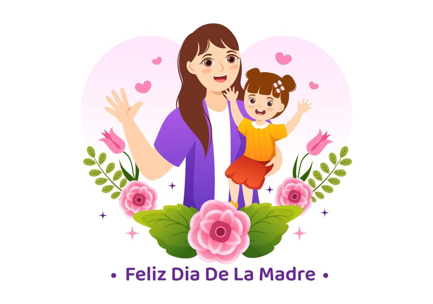 Feliz Dia De La Madre Illustration with Celebrating Happy Mother Day and Cute Kids in Flat Cartoon Hand Drawn for Web Banner or Landing Page Templates vector