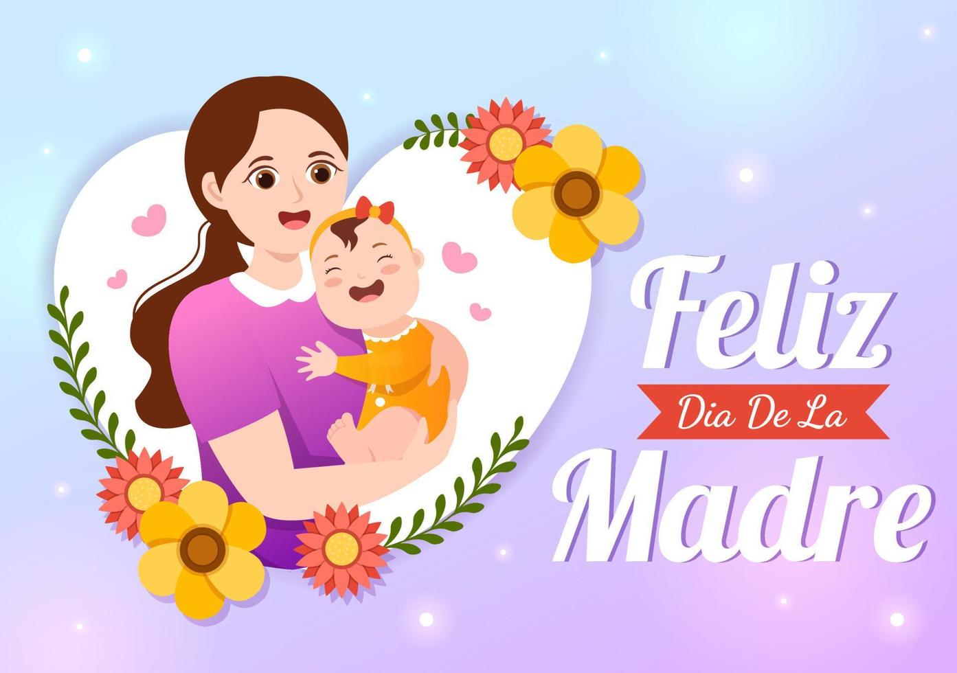 Feliz Dia De La Madre Illustration with Celebrating Happy Mother Day and Cute Kids in Flat Cartoon Hand Drawn for Web Banner or Landing Page Templates vector