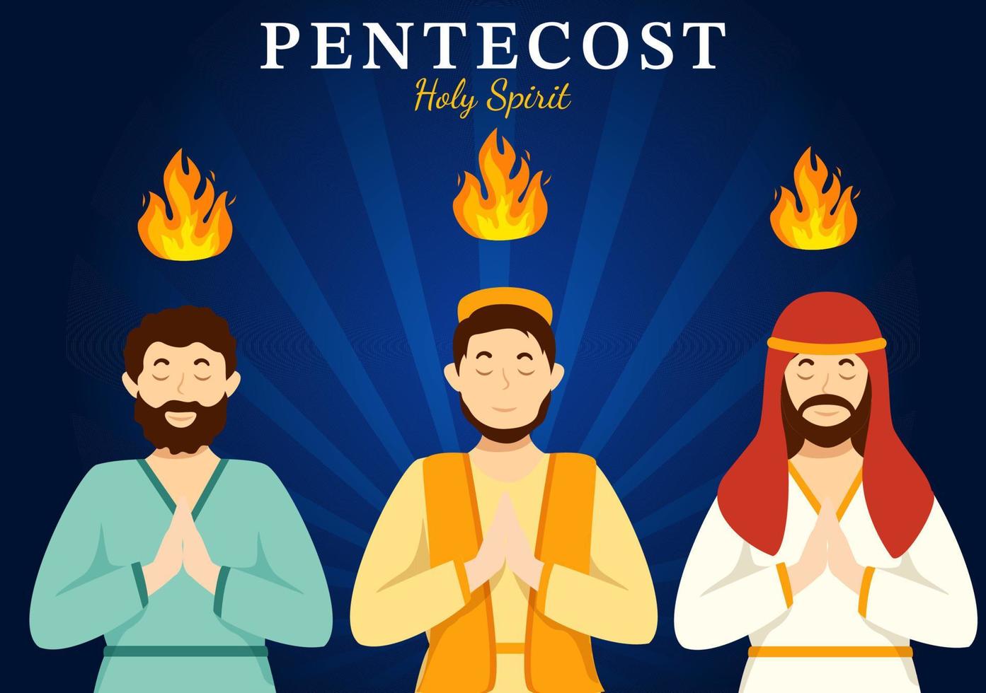 Pentecost Sunday Illustration with Flame and Holy Spirit Dove in Catholics or Christians Religious Culture Holiday Flat Cartoon Hand Drawn Templates vector