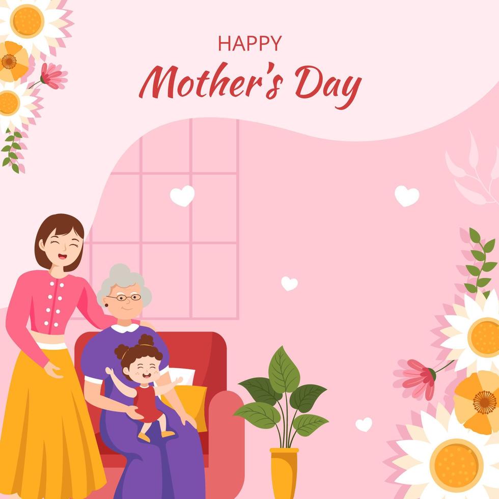 Happy Mother Day Social Media Background Illustration Cartoon Hand Drawn Templates vector