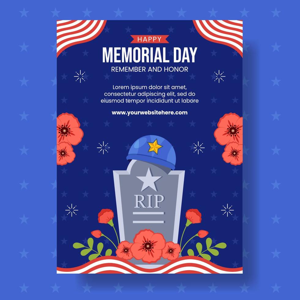 Memorial Day Vertical Poster Flat Cartoon Hand Drawn Templates Background Illustration vector