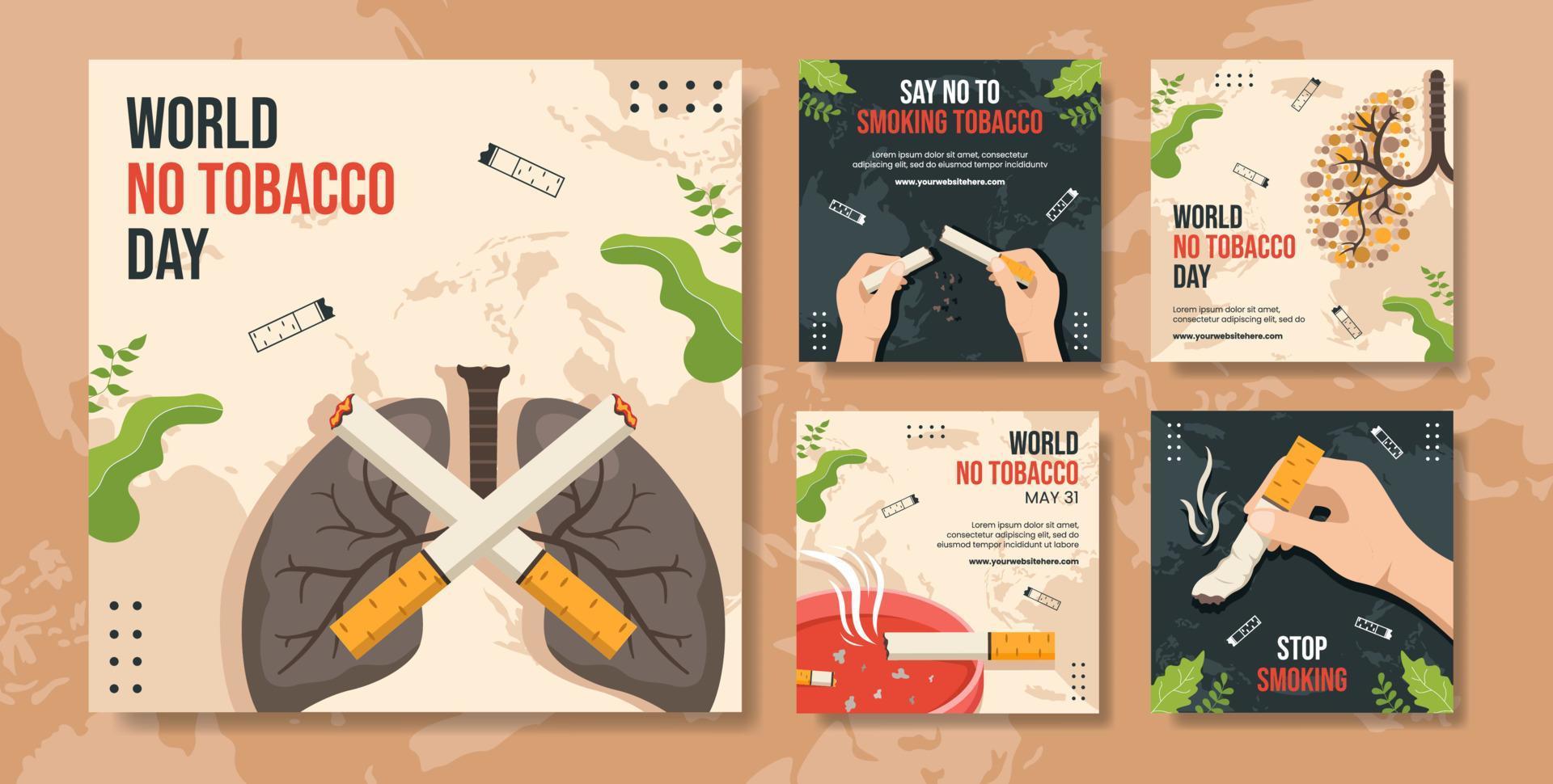 World No Tobacco Day Social Media Post Flat Cartoon Hand Drawn Templates Background Illustration vector