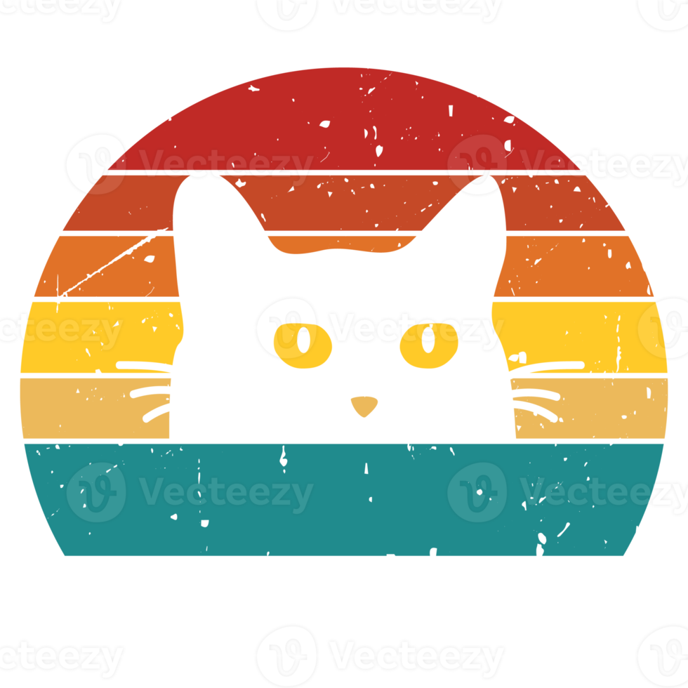 Cat Retro Sunset Design template png