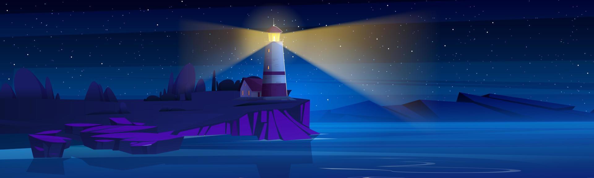 Lighthouse on sea coast. Landscape with beacon vector