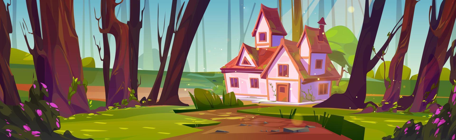 Cartoon house in summer forest vector